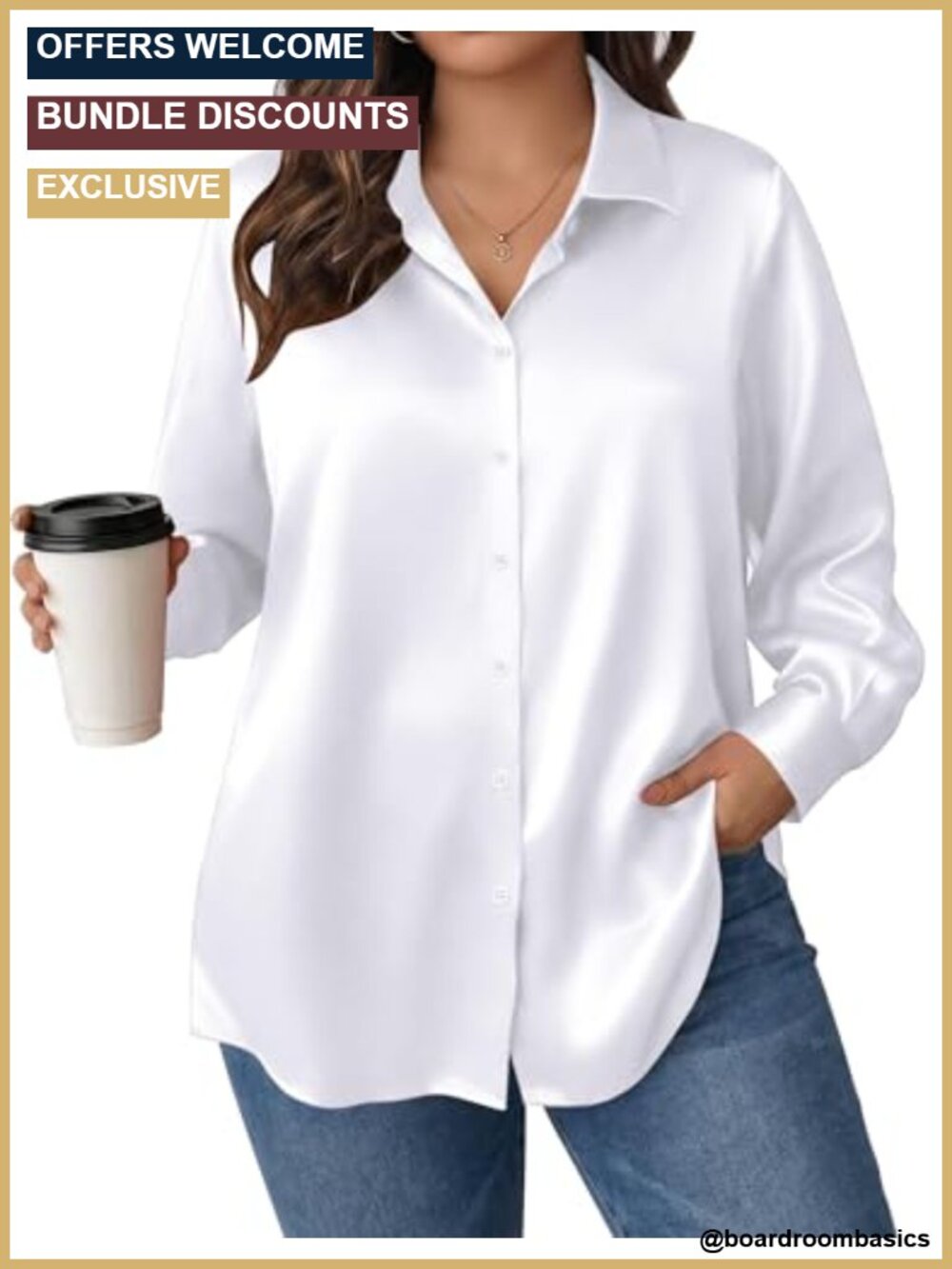 Plus Size Satin Blouse Long Sleeve V-Neck Button Down Silk Soft Shirt Office